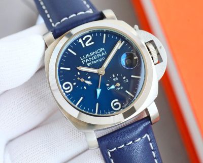 Panerai Luminor BiTempo GMT 44*13mm Seagull Movement Blue Leather/Rubber Band Watch